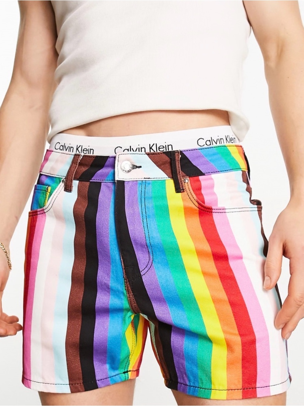 ASOS Rainbow Stripe Jean Shorts - Multicolor